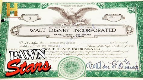 The free stock certificate template you download and fill out will only list the stock owners along with the number of shares they own. . Pawn stars disney stock certificate value